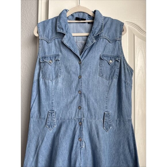 Roper Womens Medium Blue Chambray Western Dress Work Country Fit Flare Sz Large - Picture 2 of 7